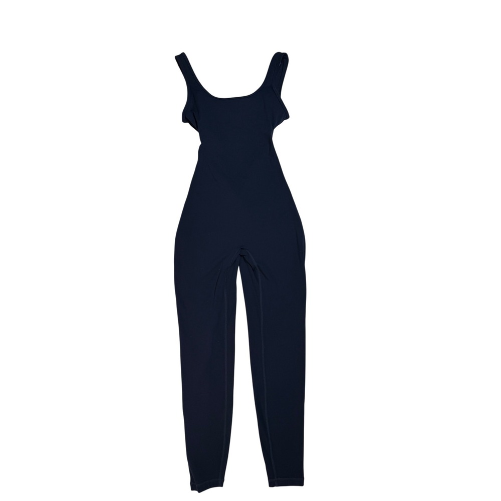 Women's Navy Blue Athletic Scoop Neck Cutout Back Unitard Jumpsuit Small